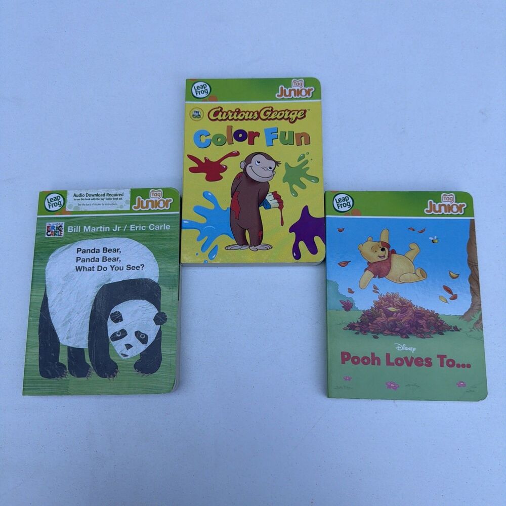 LEAP FROG TAG JUNIOR Curious George, Disney Pooh, What Do You See LOT OF 3 BOOKS